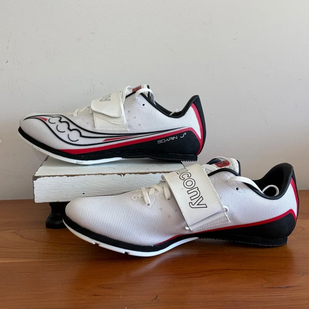 Saucony Soarin J3 Mens 9 Track Field Spikes White‎ Black Red Long Triple Jump PV